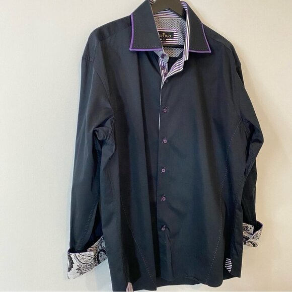 Bertigo High End Modern fit Design Black and Purple 100% Cotton Wide Cuffs XXL - Picture 2 of 16